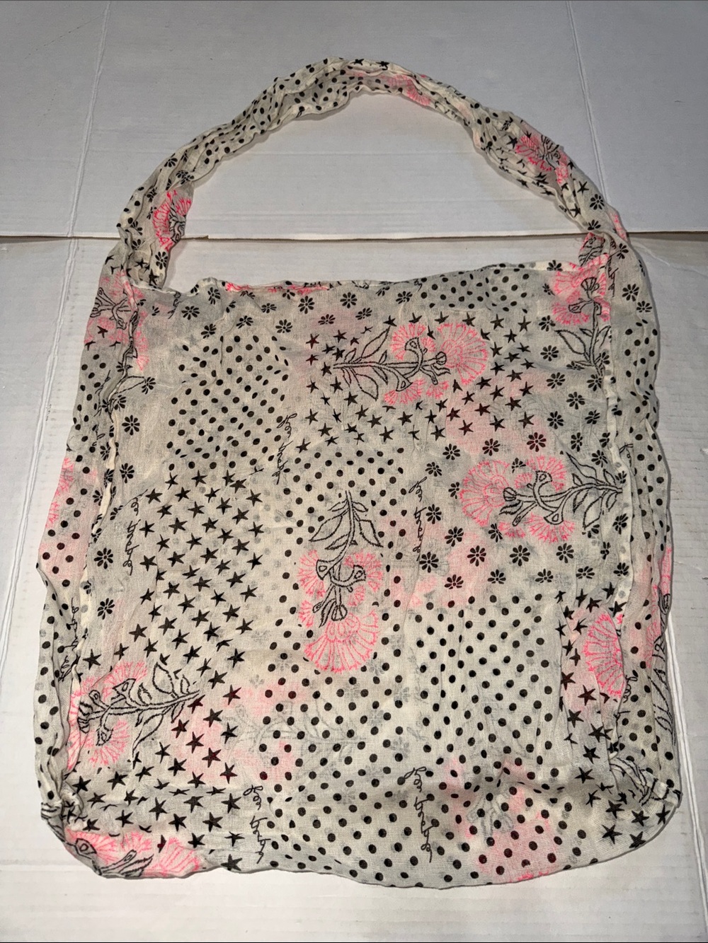 Free People Cream Shoulder Bag with Pink Floral & Black Dot Print